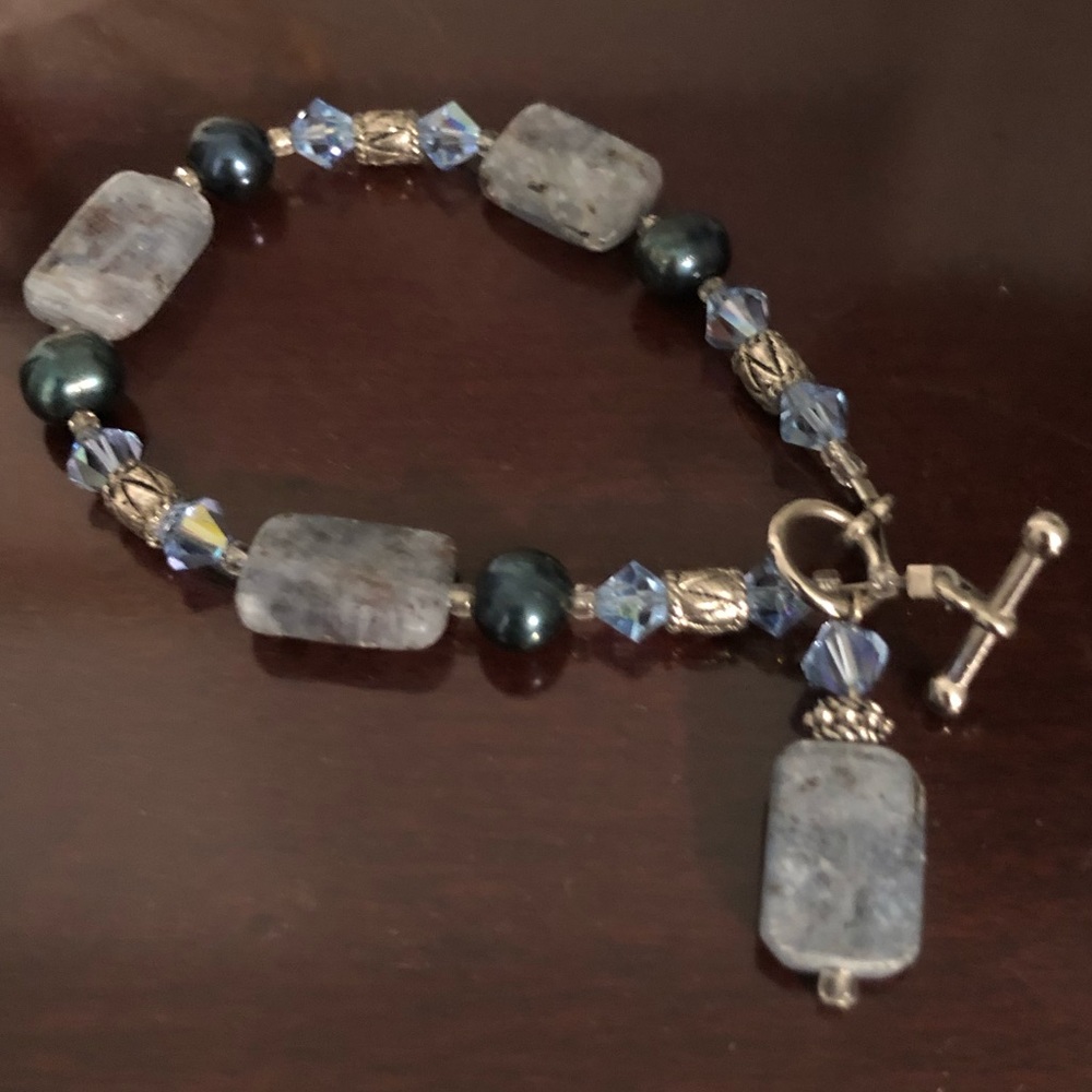 SOLD Blue Stone and Austrian Crystal Bracelet.